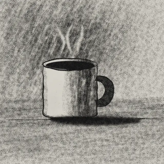 Charcoal: Rough, smudged black on textured paper.
