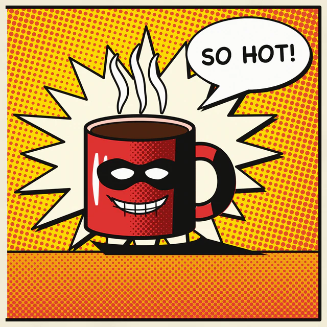 Comic book: Panels, printed dots and speech bubbles.