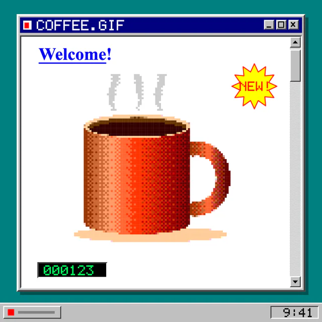 Early web: Grey windows, bevelled buttons, pixel fonts.