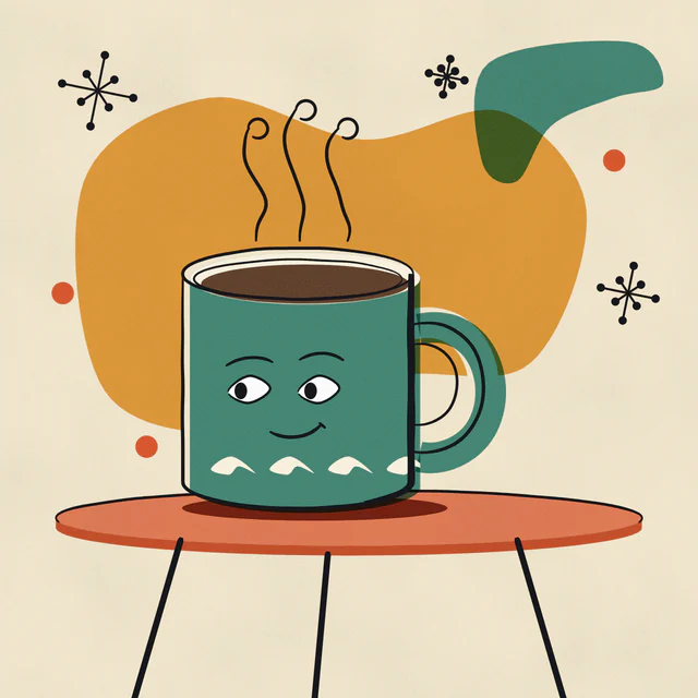 Fifties cartoon: Stylised shapes, off register colour.