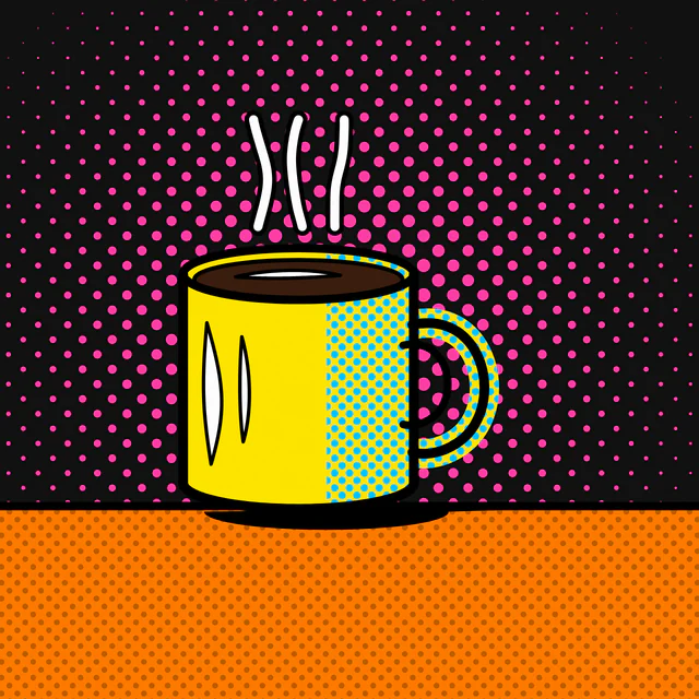 Pop art: Loud colour, thick outlines and dots.
