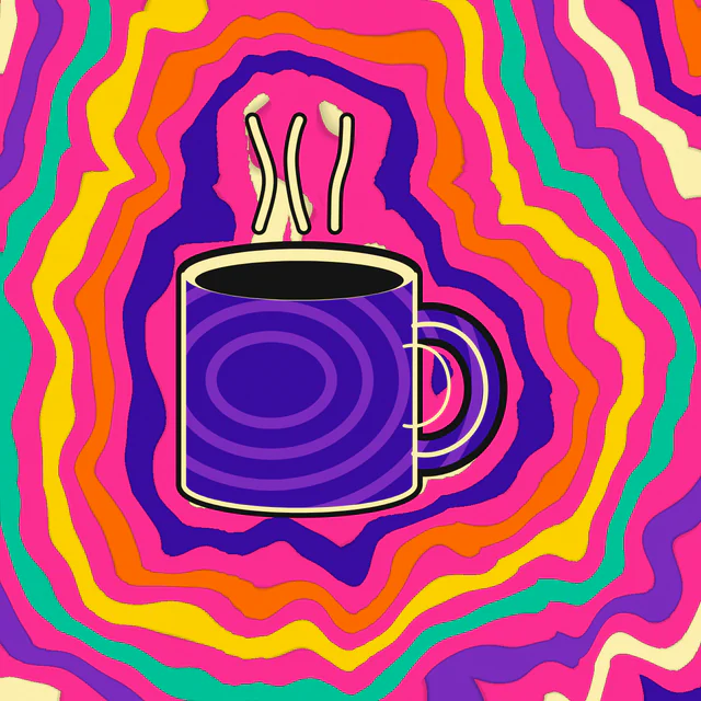 Psychedelic: Melting 1960s shapes in wild colour.